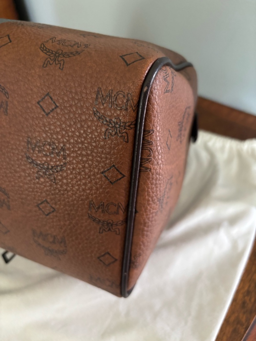 MCM Brown Visetos Satchel with Blue and Orange Stripe - Picture 12 of 13